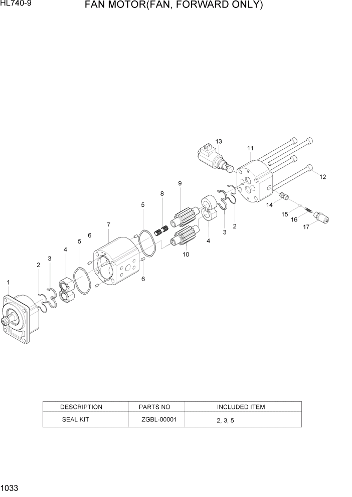 Схема запчастей Hyundai HL740-9 - PAGE 1033 FAN MOTOR(FAN, FORWARD ONLY) СИСТЕМА ДВИГАТЕЛЯ