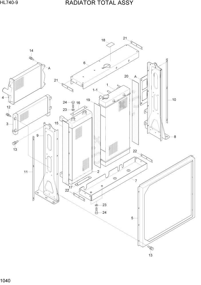 Схема запчастей Hyundai HL740-9 - PAGE 1040 RADIATOR TOTAL ASSY СИСТЕМА ДВИГАТЕЛЯ