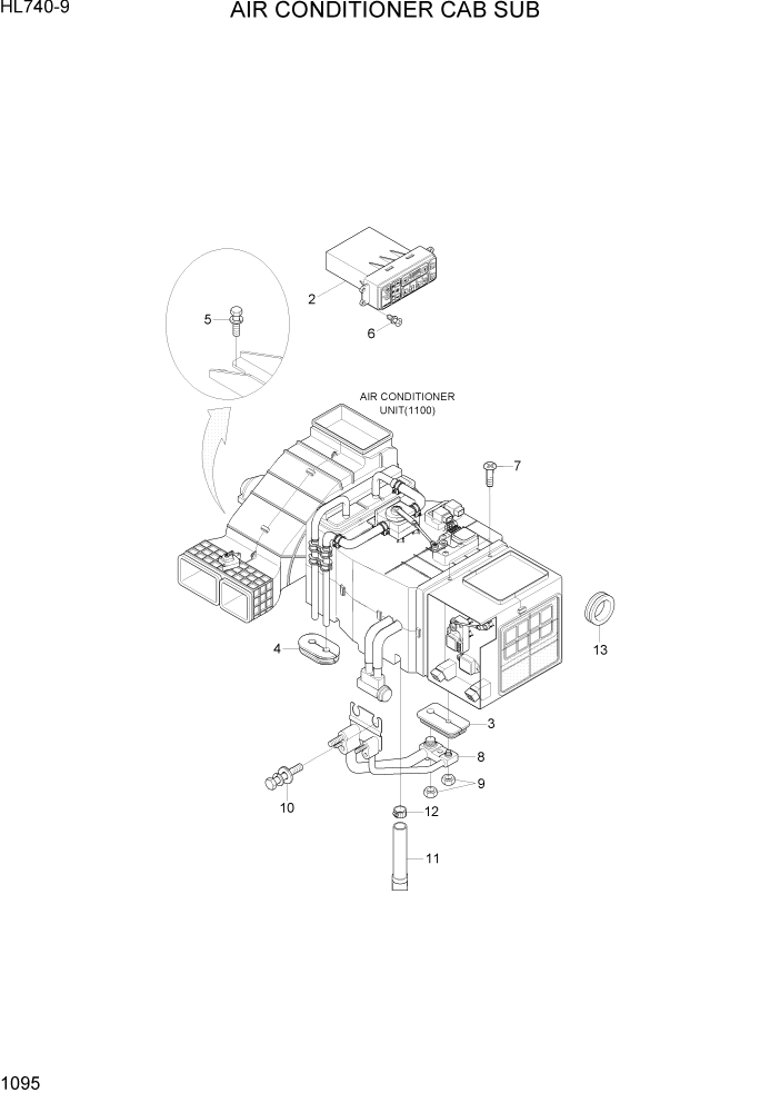 Схема запчастей Hyundai HL740-9 - PAGE 1095 AIR CONDITIONER CABIN SUB СИСТЕМА ДВИГАТЕЛЯ