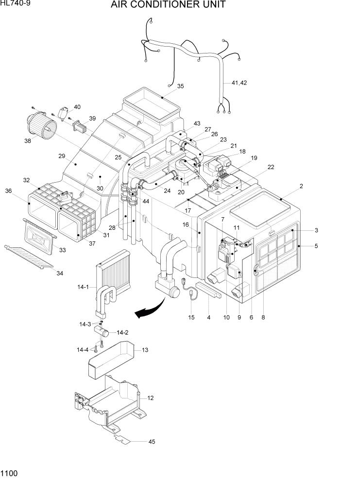 Схема запчастей Hyundai HL740-9 - PAGE 1100 AIR CONDITIONER UNIT СИСТЕМА ДВИГАТЕЛЯ