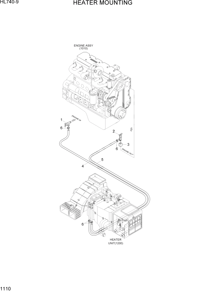 Схема запчастей Hyundai HL740-9 - PAGE 1110 HEATER MOUNTING СИСТЕМА ДВИГАТЕЛЯ