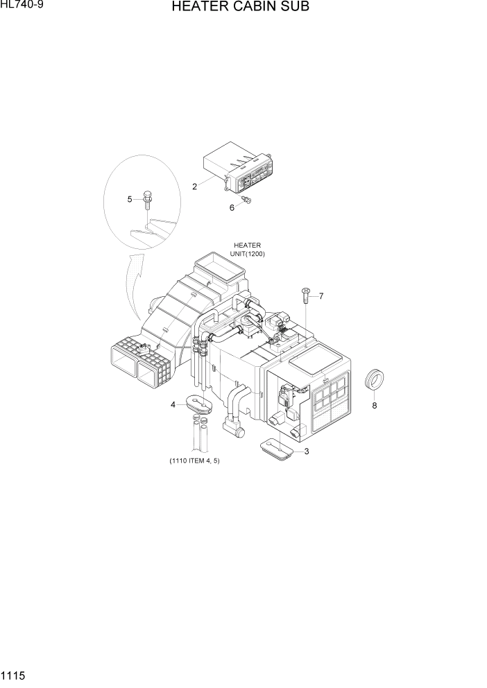 Схема запчастей Hyundai HL740-9 - PAGE 1115 HEATER CABIN SUB СИСТЕМА ДВИГАТЕЛЯ