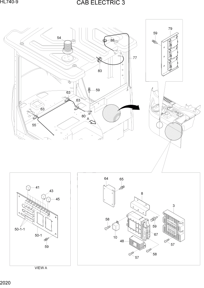 Схема запчастей Hyundai HL740-9 - PAGE 2020 CAB ELECTRIC 3 ЭЛЕКТРИЧЕСКАЯ СИСТЕМА