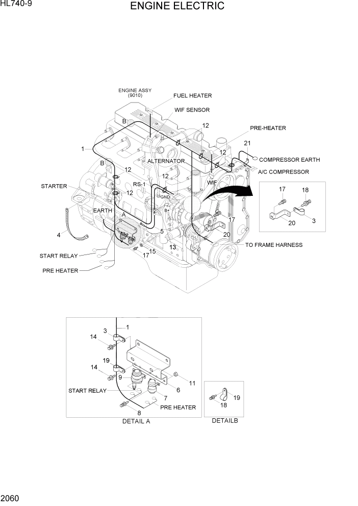 Схема запчастей Hyundai HL740-9 - PAGE 2060 ENGINE ELECTRIC ЭЛЕКТРИЧЕСКАЯ СИСТЕМА