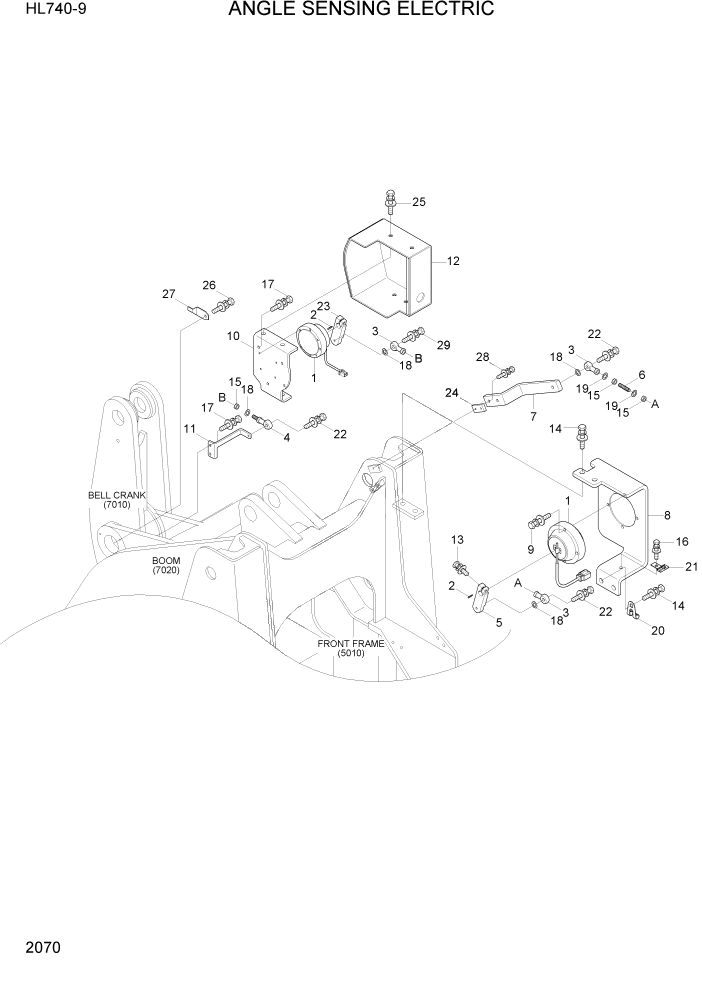 Схема запчастей Hyundai HL740-9 - PAGE 2070 ANGLE SENSING ELECTRIC ЭЛЕКТРИЧЕСКАЯ СИСТЕМА