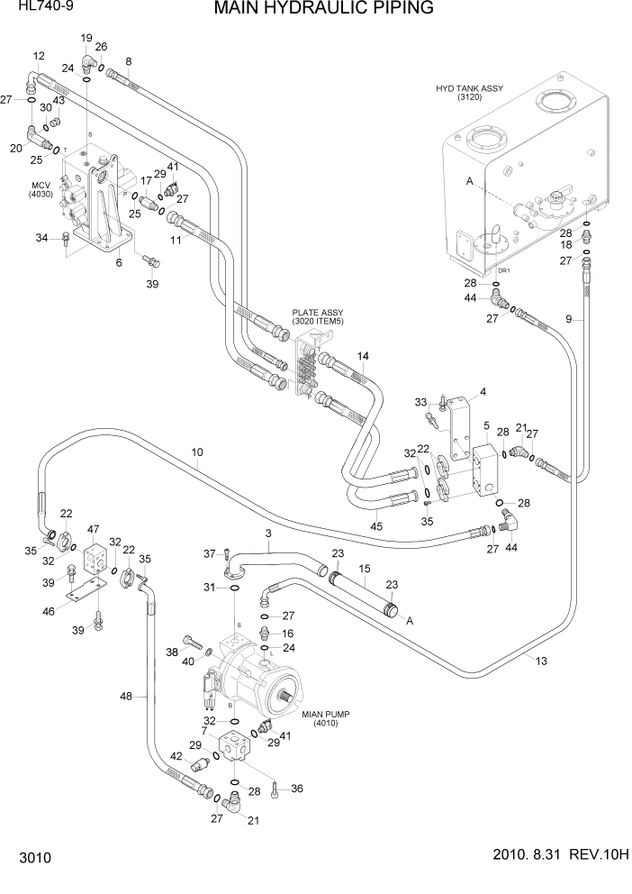 Схема запчастей Hyundai HL740-9 - PAGE 3010 MAIN HYDRAULIC PIPING ГИДРАВЛИЧЕСКАЯ СИСТЕМА