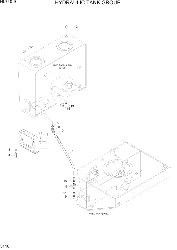 Схема запчастей Hyundai HL740-9 - PAGE 3110 HYDRAULIC TANK GROUP ГИДРАВЛИЧЕСКАЯ СИСТЕМА