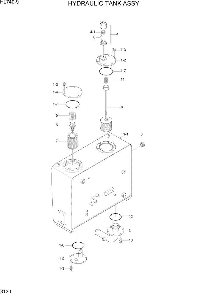 Схема запчастей Hyundai HL740-9 - PAGE 3120 HYDRAULIC TANK ASSY ГИДРАВЛИЧЕСКАЯ СИСТЕМА