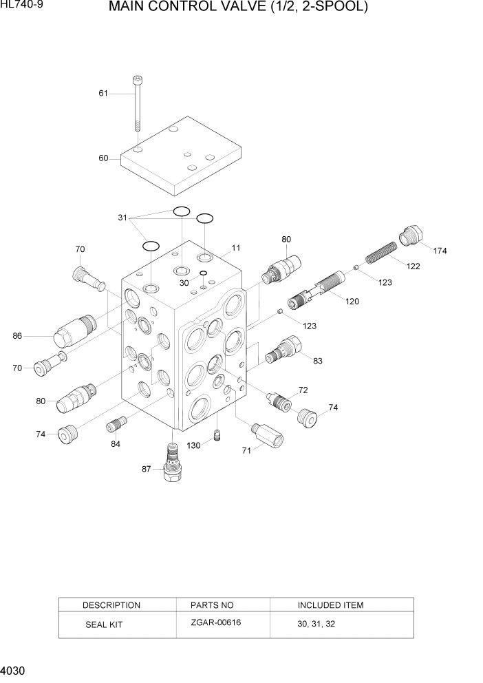 Схема запчастей Hyundai HL740-9 - PAGE 4030 MAIN CONTROL VALVE (1/2, 2-SPOOL) ГИДРАВЛИЧЕСКИЕ КОМПОНЕНТЫ