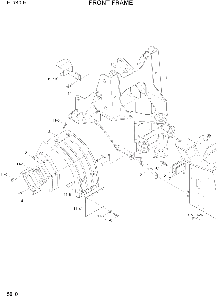 Схема запчастей Hyundai HL740-9 - PAGE 5010 FRONT FRAME СТРУКТУРА