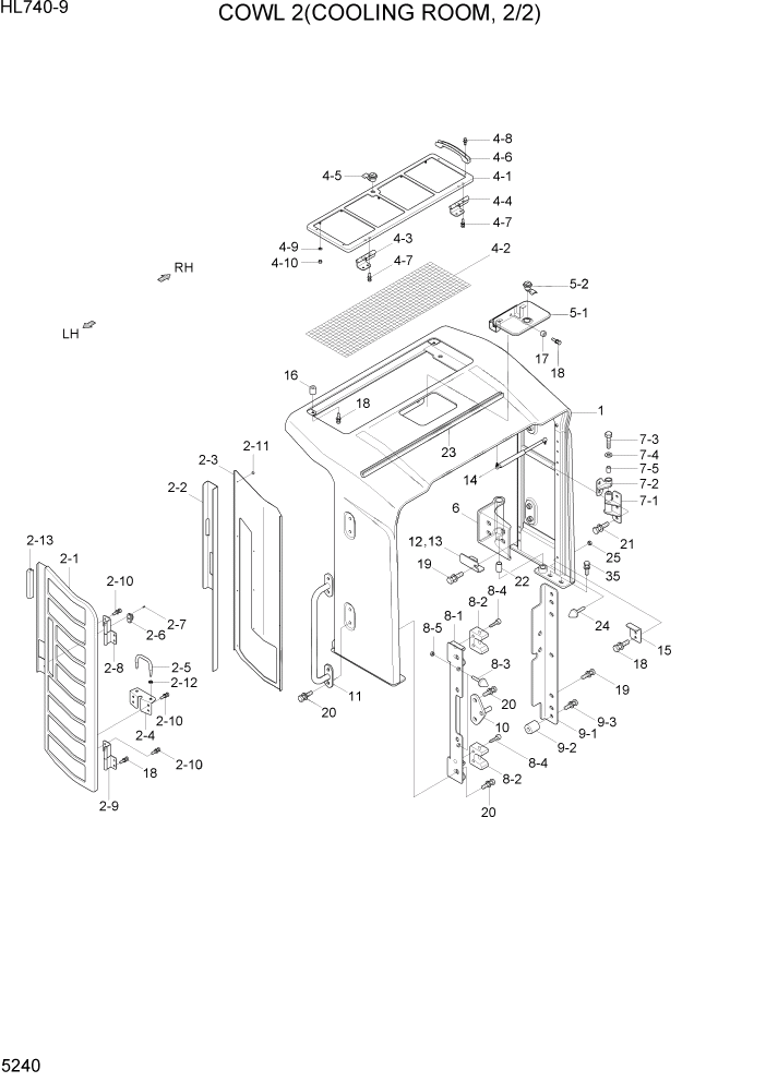 Схема запчастей Hyundai HL740-9 - PAGE 5240 COWL 2(COOLING ROOM, 2/2) СТРУКТУРА