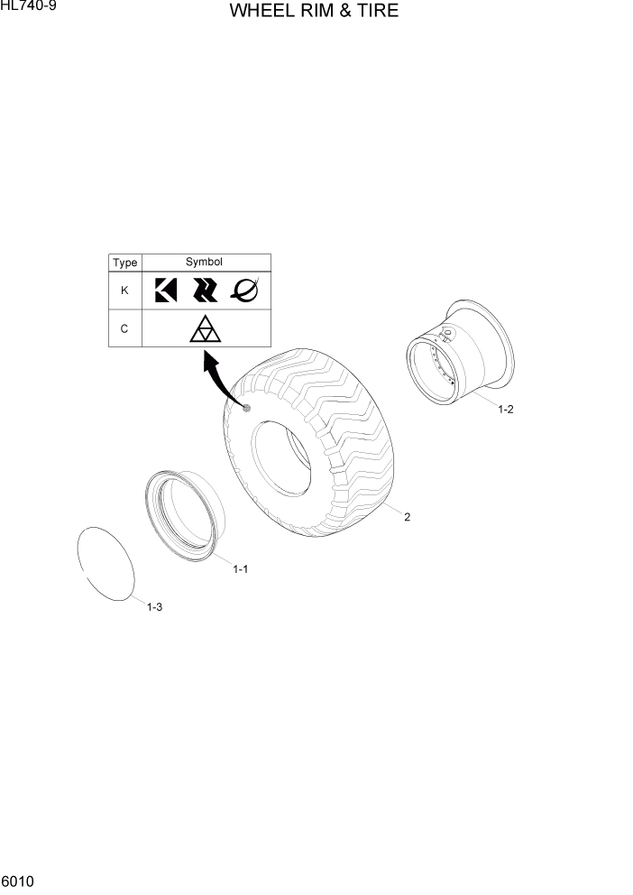 Схема запчастей Hyundai HL740-9 - PAGE 6010 WHEEL RIM & TIRE СИЛОВАЯ СИСТЕМА