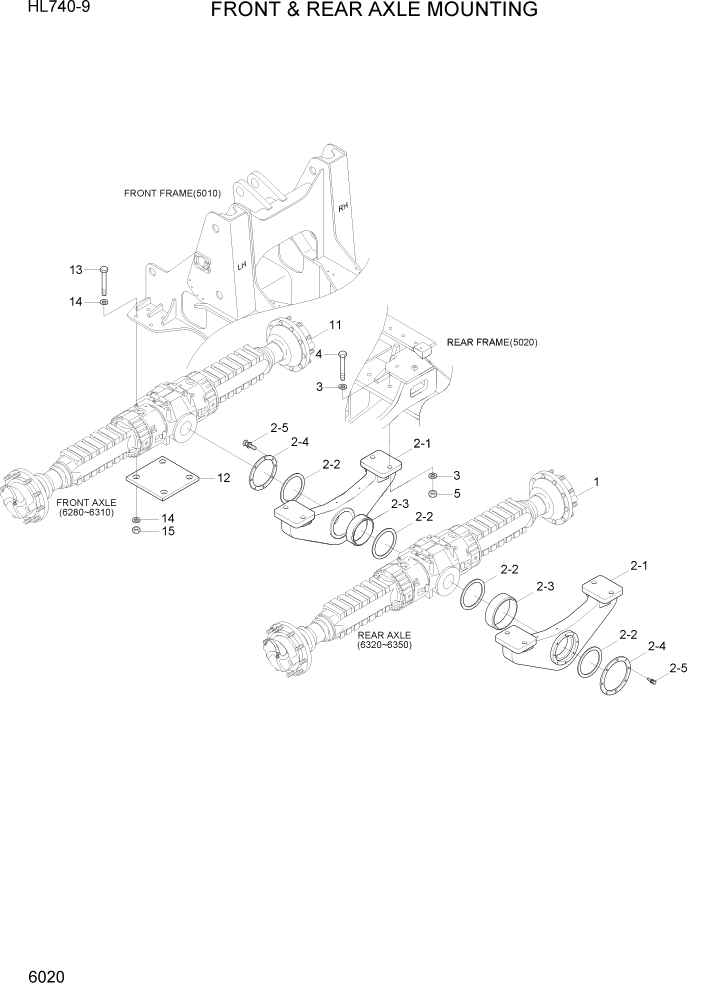 Схема запчастей Hyundai HL740-9 - PAGE 6020 FRONT & REAR AXLE MOUNTING СИЛОВАЯ СИСТЕМА