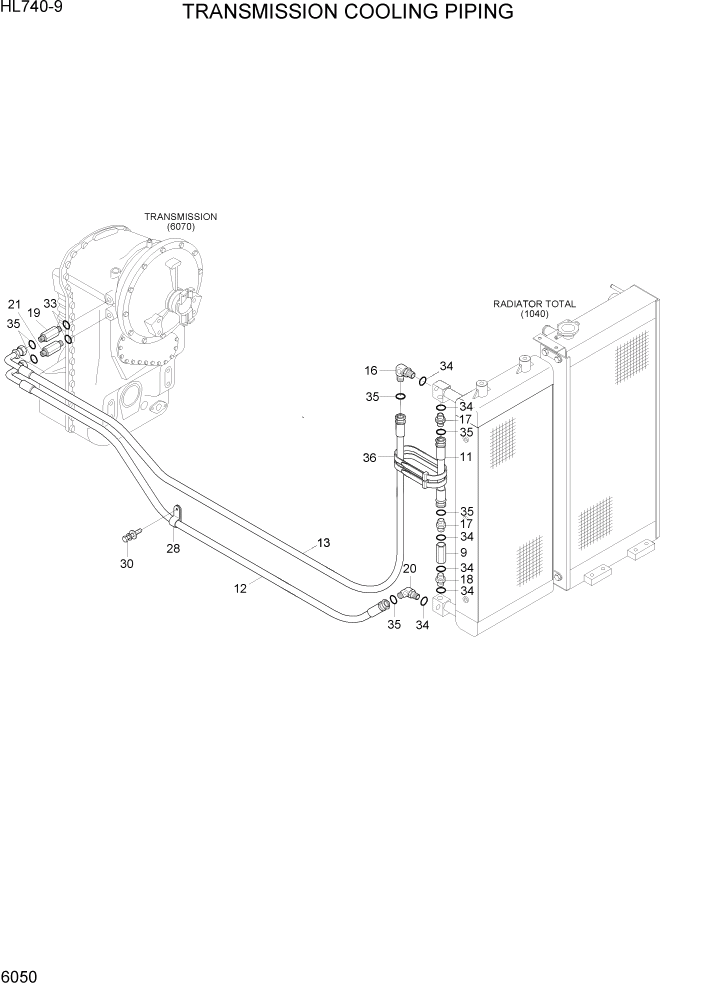 Схема запчастей Hyundai HL740-9 - PAGE 6050 TRANSMISSION COOLING PIPING СИЛОВАЯ СИСТЕМА