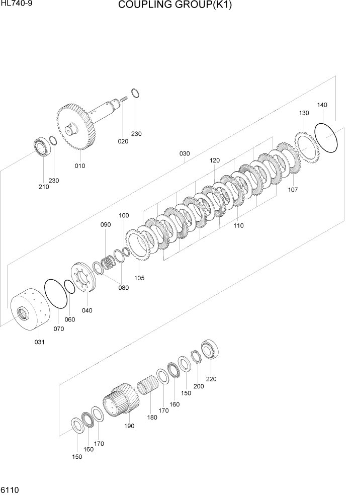 Схема запчастей Hyundai HL740-9 - PAGE 6110 COUPLING GROUP(K1) СИЛОВАЯ СИСТЕМА