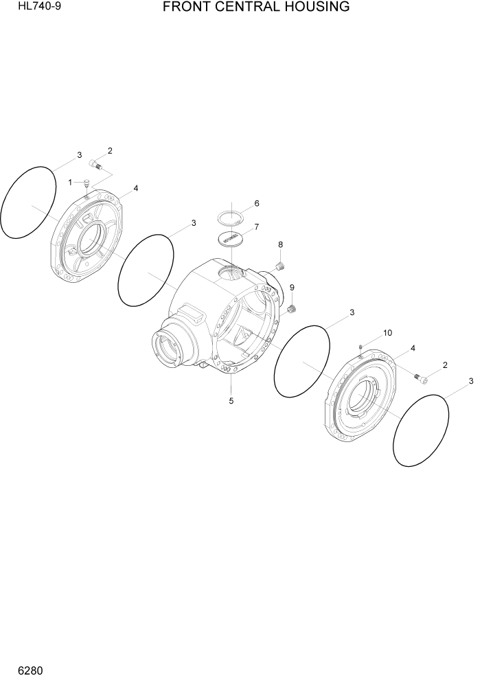 Схема запчастей Hyundai HL740-9 - PAGE 6280 FRONT CENTRAL HOUSING СИЛОВАЯ СИСТЕМА