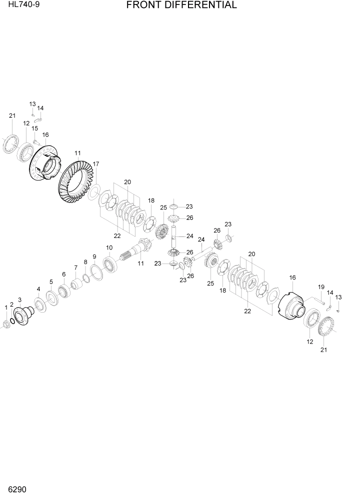 Схема запчастей Hyundai HL740-9 - PAGE 6290 FRONT DIFFERENTIAL СИЛОВАЯ СИСТЕМА