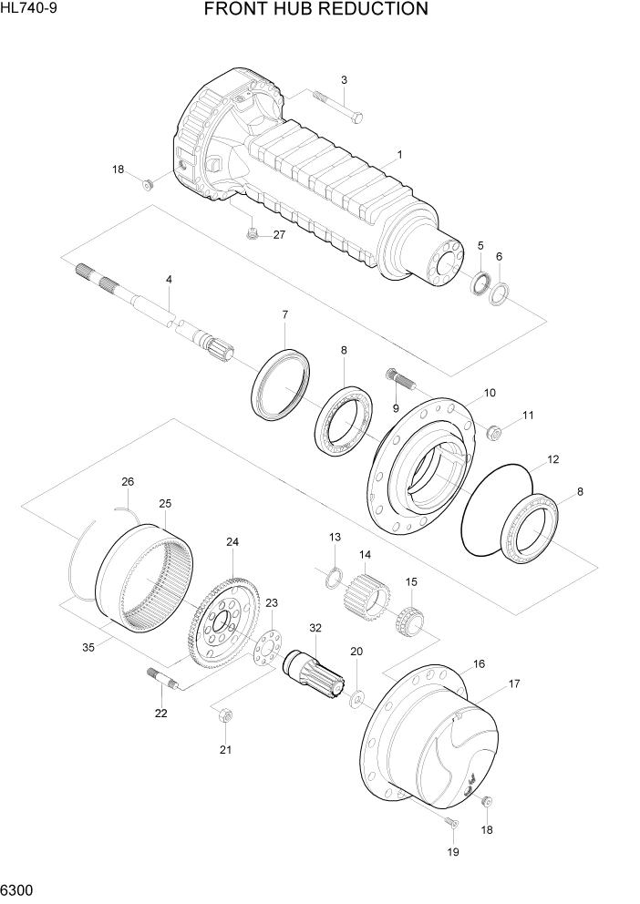 Схема запчастей Hyundai HL740-9 - PAGE 6300 FRONT HUB REDUCTION СИЛОВАЯ СИСТЕМА