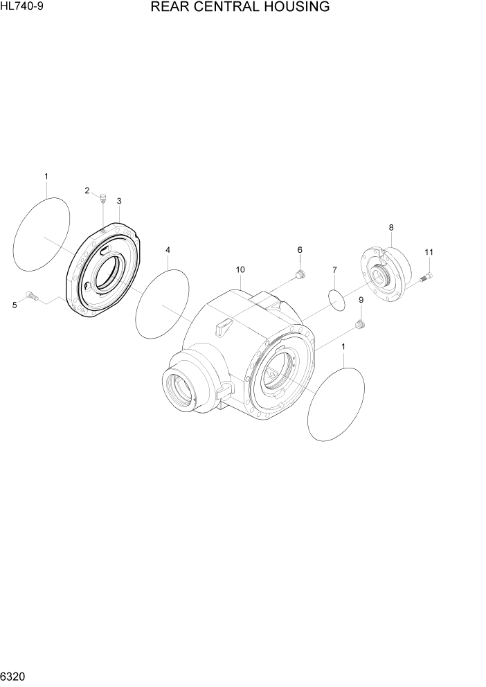 Схема запчастей Hyundai HL740-9 - PAGE 6320 REAR CENTRAL HOUSING СИЛОВАЯ СИСТЕМА
