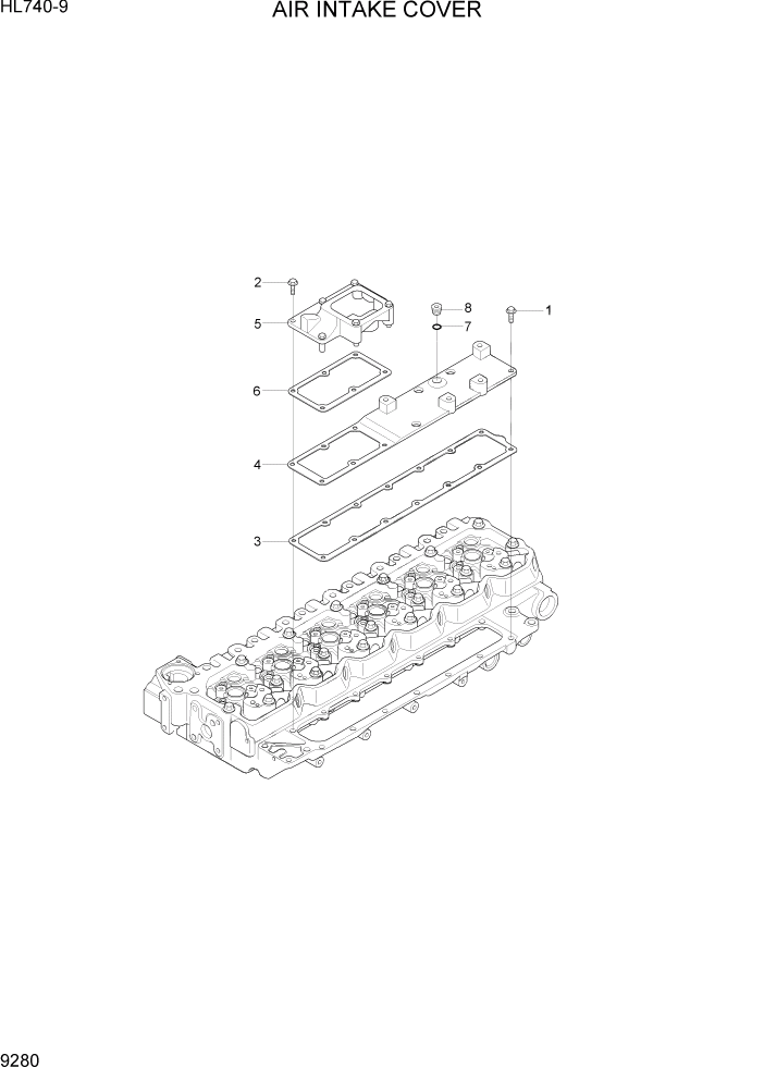 Схема запчастей Hyundai HL740-9 - PAGE 9280 AIR INTAKE COVER ДВИГАТЕЛЬ БАЗА