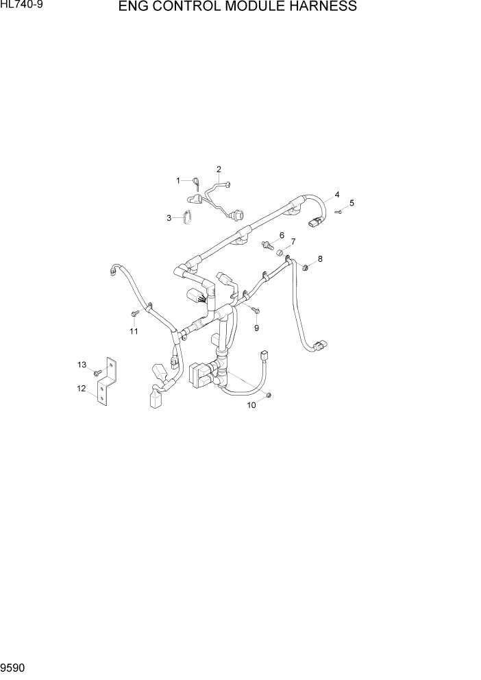 Схема запчастей Hyundai HL740-9 - PAGE 9590 ENG CONTROL MODULE HARNESS ДВИГАТЕЛЬ БАЗА