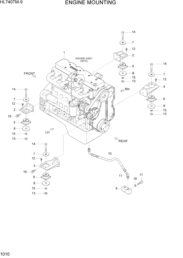 Схема запчастей Hyundai HL740TM-9 - PAGE 1010 ENGINE MOUNTING СИСТЕМА ДВИГАТЕЛЯ