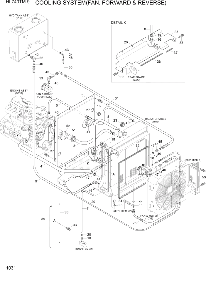 Схема запчастей Hyundai HL740TM-9 - PAGE 1031 COOLING SYSTEM(FAN, FORWARD & REVERSE) СИСТЕМА ДВИГАТЕЛЯ