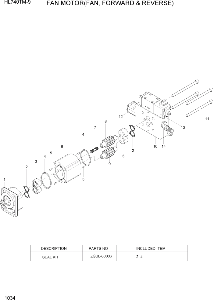 Схема запчастей Hyundai HL740TM-9 - PAGE 1034 FAN MOTOR(FAN, FORWARD & REVERSE) СИСТЕМА ДВИГАТЕЛЯ