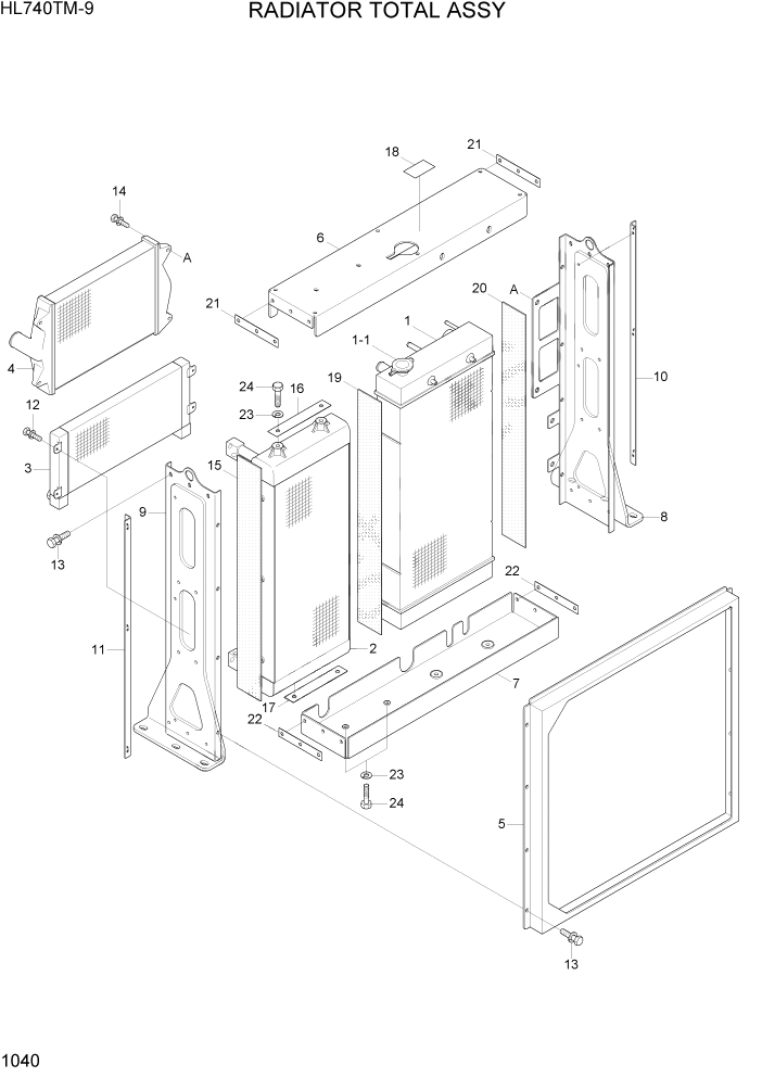 Схема запчастей Hyundai HL740TM-9 - PAGE 1040 RADIATOR TOTAL ASSY СИСТЕМА ДВИГАТЕЛЯ