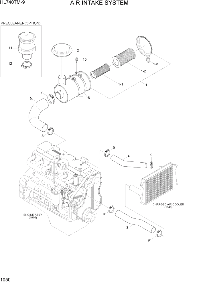 Схема запчастей Hyundai HL740TM-9 - PAGE 1050 AIR INTAKE SYSTEM СИСТЕМА ДВИГАТЕЛЯ