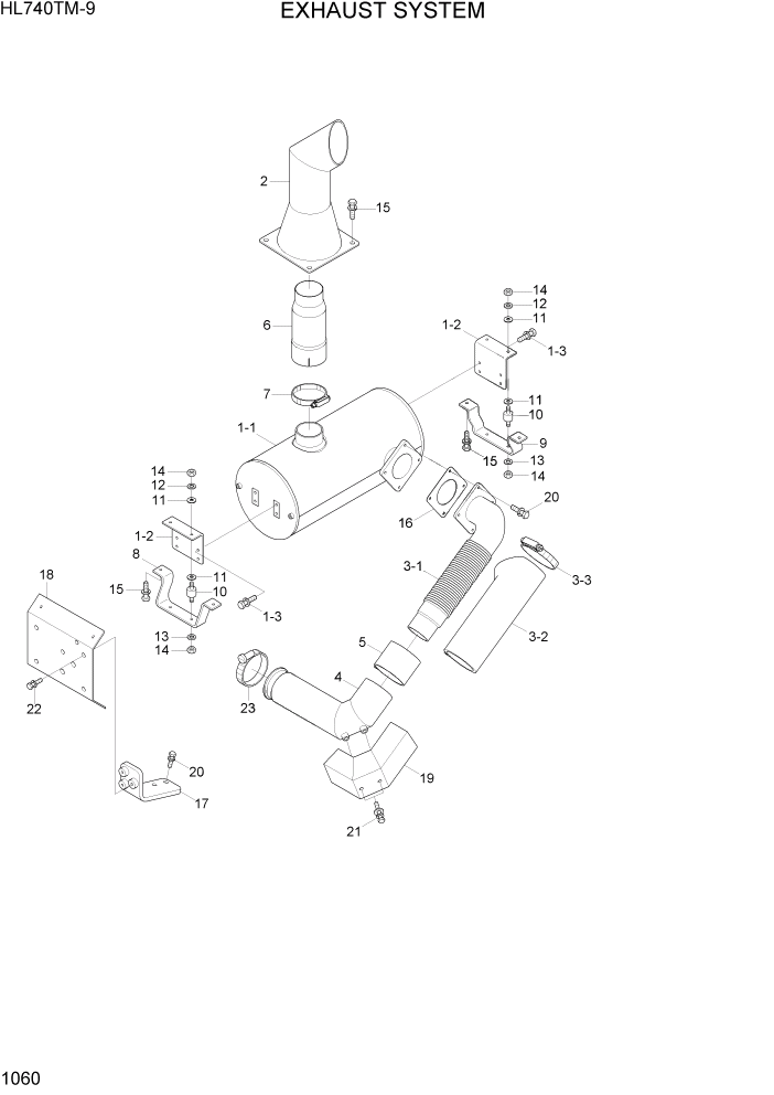 Схема запчастей Hyundai HL740TM-9 - PAGE 1060 EXHAUST SYSTEM СИСТЕМА ДВИГАТЕЛЯ