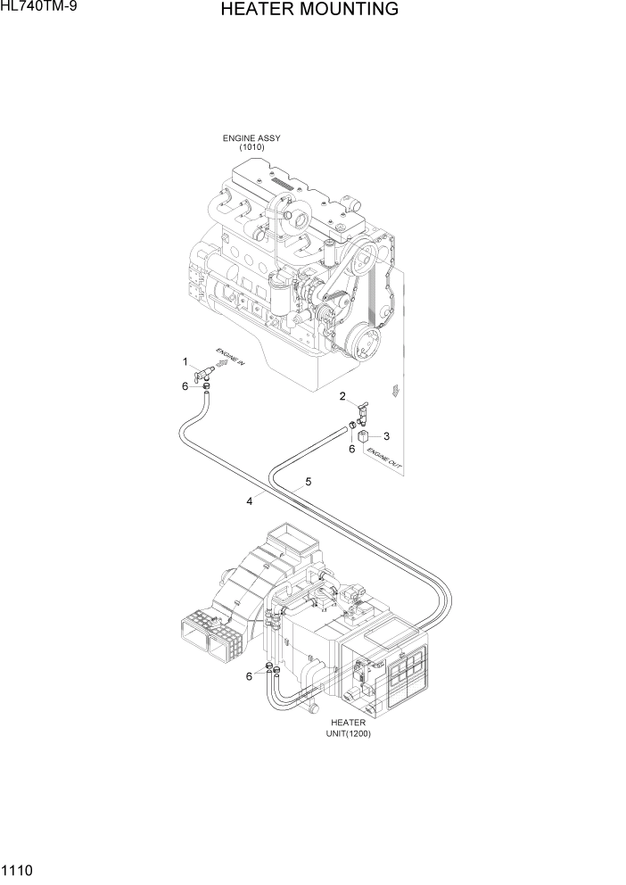 Схема запчастей Hyundai HL740TM-9 - PAGE 1110 HEATER MOUNTING СИСТЕМА ДВИГАТЕЛЯ