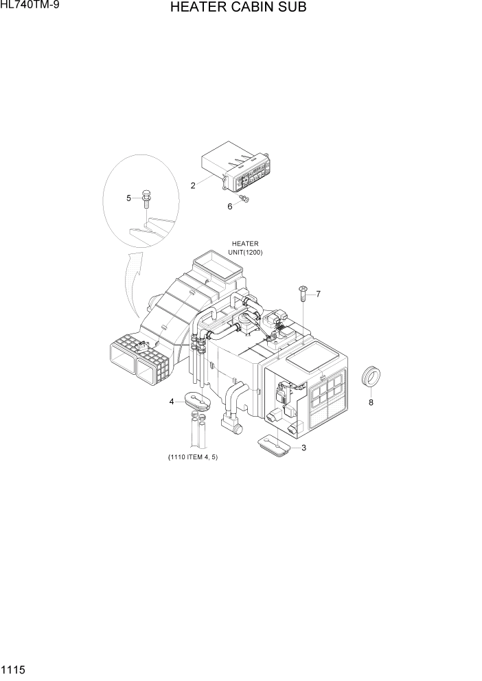 Схема запчастей Hyundai HL740TM-9 - PAGE 1115 HEATER CABIN SUB СИСТЕМА ДВИГАТЕЛЯ