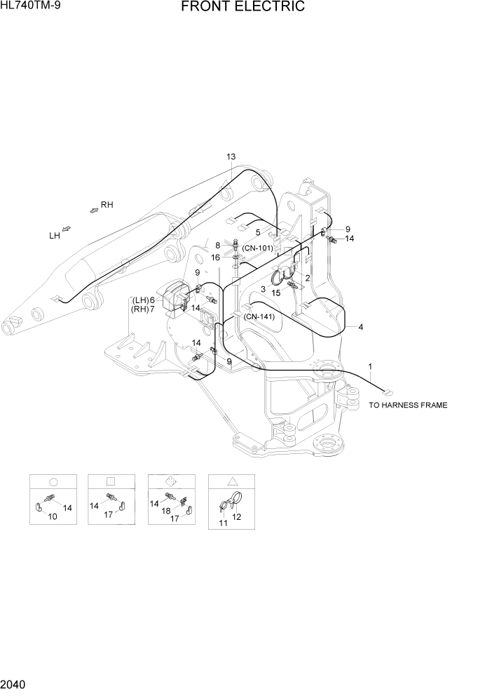 Схема запчастей Hyundai HL740TM-9 - PAGE 2040 FRONT ELECTRIC ЭЛЕКТРИЧЕСКАЯ СИСТЕМА