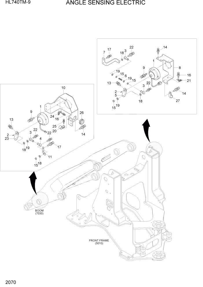 Схема запчастей Hyundai HL740TM-9 - PAGE 2070 ANGLE SENSING ELECTRIC ЭЛЕКТРИЧЕСКАЯ СИСТЕМА