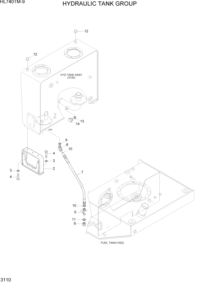 Схема запчастей Hyundai HL740TM-9 - PAGE 3110 HYDRAULIC TANK GROUP ГИДРАВЛИЧЕСКАЯ СИСТЕМА