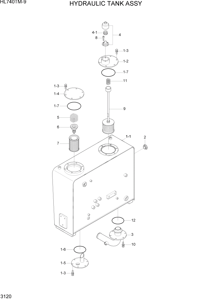 Схема запчастей Hyundai HL740TM-9 - PAGE 3120 HYDRAULIC TANK ASSY ГИДРАВЛИЧЕСКАЯ СИСТЕМА