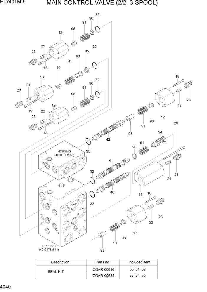 Схема запчастей Hyundai HL740TM-9 - PAGE 4040 MAIN CONTROL VALVE (2/2, 3-SPOOL) ГИДРАВЛИЧЕСКИЕ КОМПОНЕНТЫ