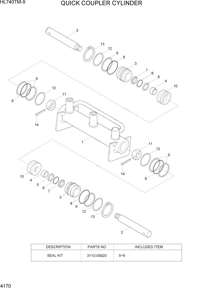 Схема запчастей Hyundai HL740TM-9 - PAGE 4170 QUICK COUPLER CYLINDER ГИДРАВЛИЧЕСКИЕ КОМПОНЕНТЫ