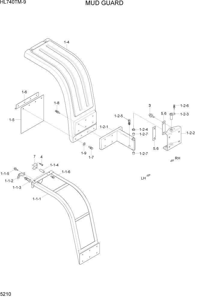 Схема запчастей Hyundai HL740TM-9 - PAGE 5210 MUD GUARD ГИДРАВЛИЧЕСКИЕ КОМПОНЕНТЫ