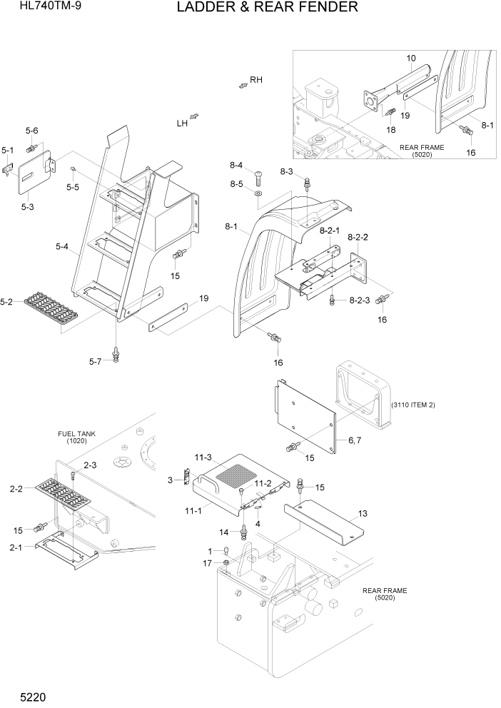 Схема запчастей Hyundai HL740TM-9 - PAGE 5220 LADDER & REAR FENDER ГИДРАВЛИЧЕСКИЕ КОМПОНЕНТЫ