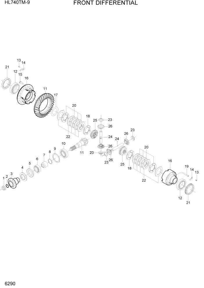 Схема запчастей Hyundai HL740TM-9 - PAGE 6290 FRONT DIFFERENTIAL СИЛОВАЯ СИСТЕМА