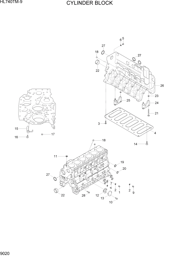 Схема запчастей Hyundai HL740TM-9 - PAGE 9020 CYLINER BLOCK ДВИГАТЕЛЬ БАЗА