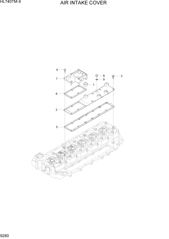 Схема запчастей Hyundai HL740TM-9 - PAGE 9280 AIR INTAKE COVER ДВИГАТЕЛЬ БАЗА