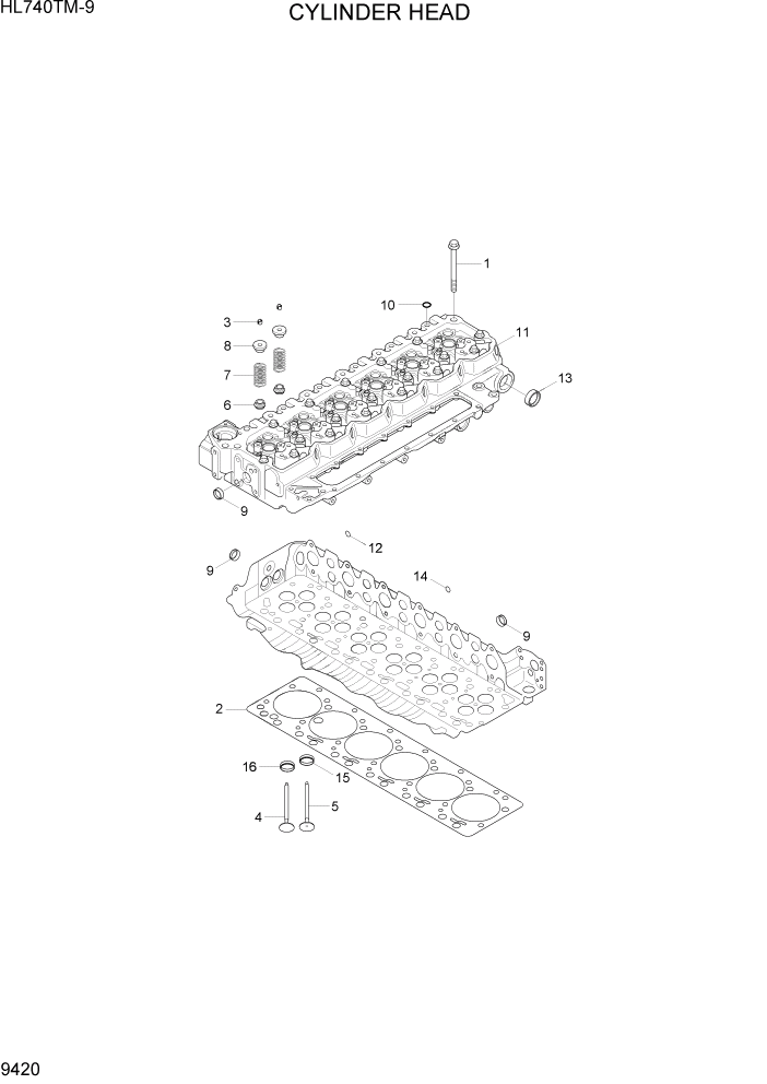 Схема запчастей Hyundai HL740TM-9 - PAGE 9420 CYLINDER HEAD ДВИГАТЕЛЬ БАЗА