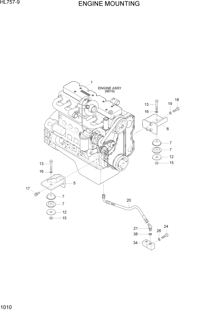 Схема запчастей Hyundai HL757-9 - PAGE 1010 ENGINE MOUNTING СИСТЕМА ДВИГАТЕЛЯ