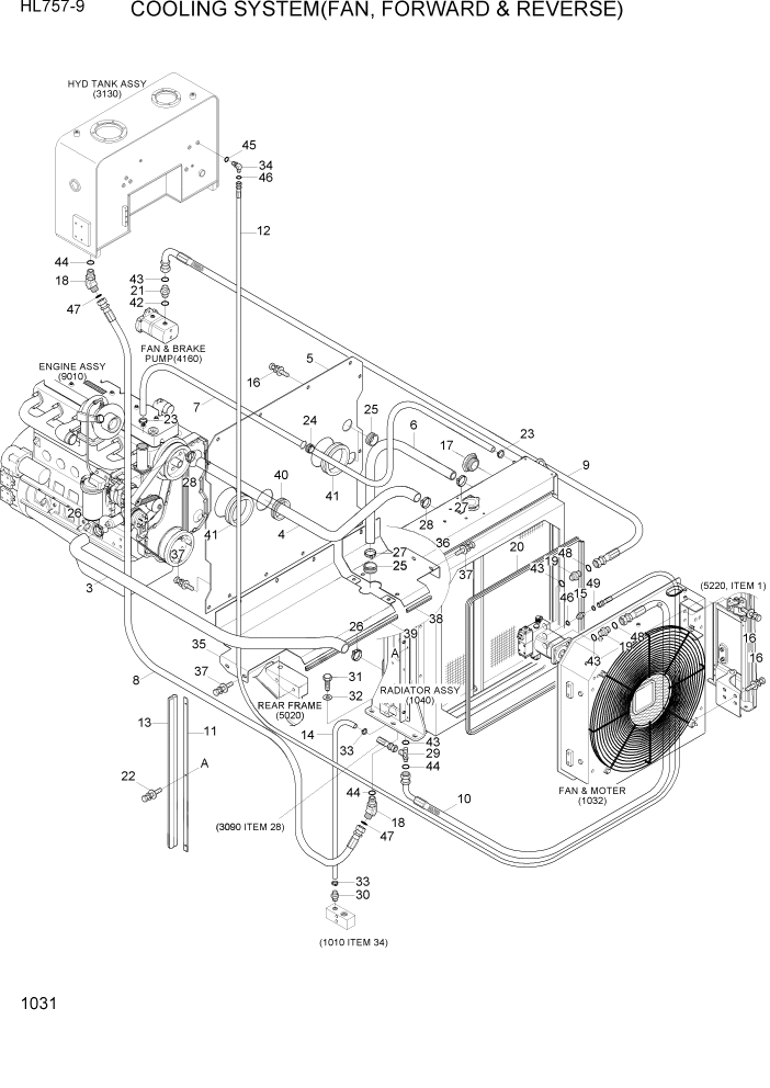 Схема запчастей Hyundai HL757-9 - PAGE 1031 COOLING SYSTEM(FAN, FORWARD & REVERSE) СИСТЕМА ДВИГАТЕЛЯ