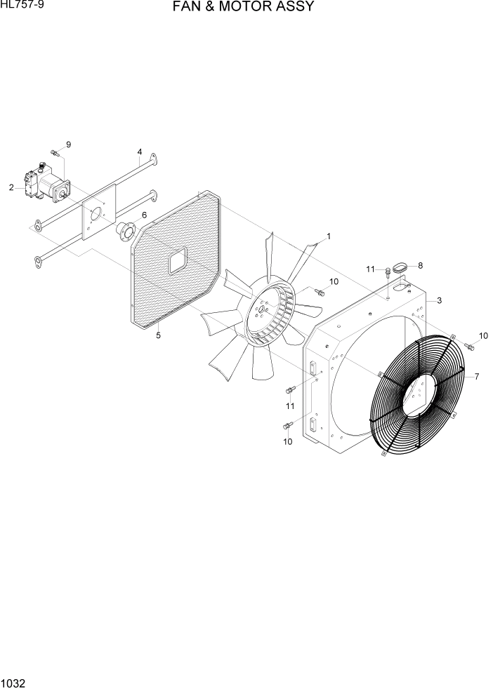 Схема запчастей Hyundai HL757-9 - PAGE 1032 FAN & MOTOR ASSY СИСТЕМА ДВИГАТЕЛЯ