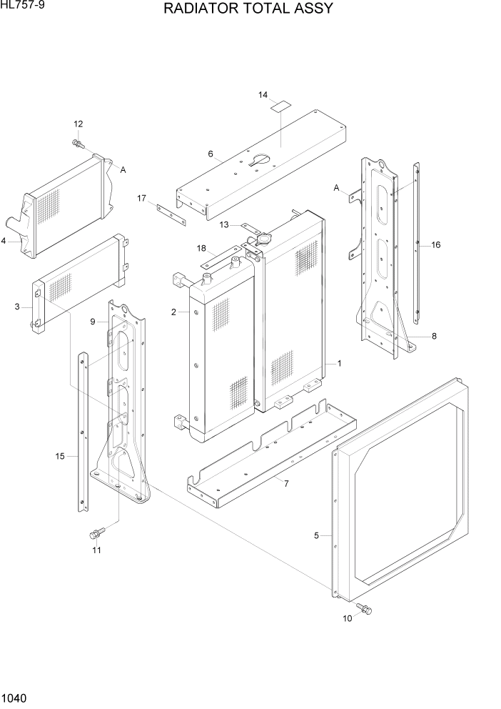 Схема запчастей Hyundai HL757-9 - PAGE 1040 RADIATOR TOTAL ASSY СИСТЕМА ДВИГАТЕЛЯ