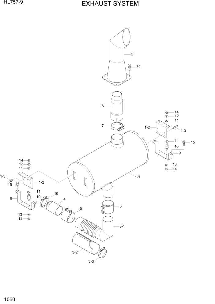 Схема запчастей Hyundai HL757-9 - PAGE 1060 EXHAUST SYSTEM СИСТЕМА ДВИГАТЕЛЯ